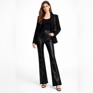 SICCI Faux Leather Pants Black High-Rise Vegan Leather Trousers Small